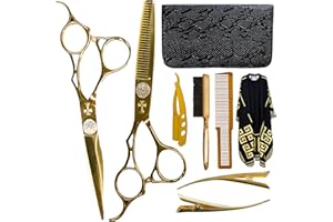 GENERISCH WR CASTLE Friseur Set Profi Komplett⏐ Haarschneideschere ⏐ Haarklammern ⏐ Bürste ⏐ Kamm ⏐ Rasiermesser ⏐ Umhang ⏐ Ledertasche