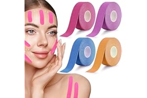 TRUEIN 4 Pezzi Tape Kinesiologico, 2.5cm x 5m Face Taping Viso, Cerotti Antirughe, Patch Antirughe, Cerotti Lifting Viso, Kinesio Tape Viso Rugheper Rassodare la Pelle (Viola Rosso Blu Arancione)