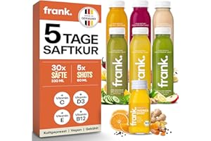 ‎FRANK JUICE Frank Juice Saftkur 5 Tage | 30 x 330ml Säfte + 5 x 60ml Bio Ingwer shot | Direktsaft kaltgepresst Vegan | ideale Fastenkur aus frischem Obst & Gemüse | Premium Qualität (inkl. 7,50€ Einweg-Pfand)
