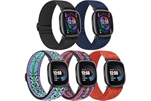 Tiptops 5 Pack Straps Compatible for Fitbit Versa 4/Fitbit Sense 2 Straps/Fitbit Versa 3/Fitbit Sense Bands Men Women, Adjustable Comfortable Loop Nylon Sports Replacement Stretchy Bands