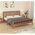 RJ ART Wooden King Size Bed Without Storage | Double Bed Cot Bed with Traditional Brass Work for Bedroom & Hotel | Platform Bed/Palang | Sheesham Wood | Honey Finish, Recommended Mattress Size:78 X 72