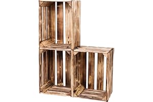 LAUBLUST Vintage Holzkisten 3er Set - Weinkisten & Obstkisten | Aufbewahrungskisten aus Holz - Geschenkkisten, Möbelkisten & Deko (Geflammt, 40 x 30 x 25 cm | L)