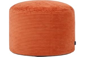 ‎ICON Icon Milano Hocker, Orange, Flauschiger Cord Stoff, Sitzsack Cord, Sitzpuff Hocker mit Füllung, Fußhocker für das Wohnzimmer, Deko Wohnzimmer