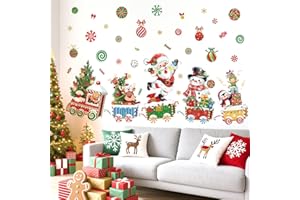 wondever Adesivi Murali Babbo Natale e Renna Treno Sticker da Muro Albero di Natale Pupazzo di Neve Pinguino Adesivi da Parete per Finestra Vetrina Festa Decorazione