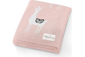 Bleu La La Knit Baby Swaddle Blanket - 100% Cotton Soft Cozy Receiving Swaddle Crib Stroller Blanket for Shower Gift Registry for Newborns, Infants, Toddlers (Llama - Pink)