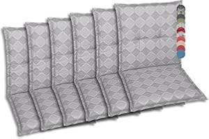 GO-DE Textil Bequeme und attraktive Polsterauflagen für Niederlehner-Gartenstühle (6er-Set, Design: Rautenlinien Grau)