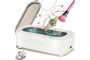 Ultraljudsrengörare, Professionell 48KHz ultraljudsrengöringsmaskin för Smycken, Glasögon, Proteser,Klockarmband,Tandställning, Ring-2 Rengöringslägen/360°Djup Rengöring, 350ML 304 Rostfritt Ståltank