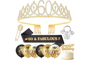 SWPEED 60th Birthday Gifts for Women, 60th Birthday Decorations 60th Birthday Sash and Tiara,Tiara Rhinestone Crown,Glitter Sash,60th Birthday Balloons,Cake Topper,Crown Pin,Keyring for Happy 60 Party Favor