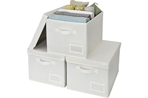 GRANNY SAYS Pudełka do przechowywania z tkaniny, 3 sztuki szare pudełko do przechowywania z pokrywką, organizer do przechowywania, składane kosze do przechowywania półek, duży, zółty biały