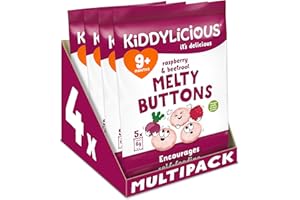 Kiddylicious Raspberry & Beetroot Melty Buttons - Delicious Snacks for Kids - Suitable for 9+ Months - 4 Packs of 5 (20 Total)