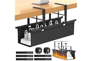 REFLYING 37cm Raccogli Cavi Scrivania, Cable Management Senza Perforazione, Organizer Cavi per Tavolo in Piedi, Porta Cavi Scrivania in Ufficio o a Casa, Nero
