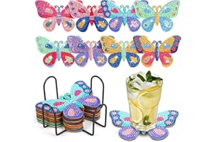 PAIVSUN 8 Stück DIY Schmetterling Diamond Painting Untersetzer mit Halter，Dekorative Hölzern Untersetzer mit Diamond Painting Kit für Erwachsene Kinder Anfänger