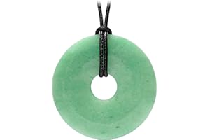 Kaltner Präsente Geschenkidee - Lederkette für Damen und Herren mit Donut Anhänger aus dem Edelstein Aventurin (Ø 50 mm)