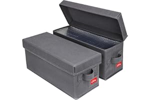 NUSWOR Upgrades CD Storage Box - Perfect CD Case Storage Solution, Stackable CD Organizer with Lid, 2Pack CD Holder 14.37 x 5.5 x 6.3 Inches - Holds 70 Jewel Cases - Grey
