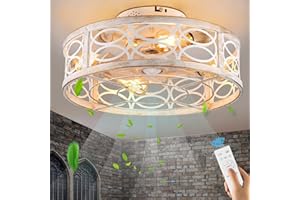 ‎KZT KZT Vintage Deckenleuchte mit Ventilator E27 Deckenventilator mit Beleuchtung und Fernbedienung Dimmbare Fan Deckenlampe Retro Eisenkäfig Pendelleuchte Wohnzimmer Schlafzimmer Lüfter Licht