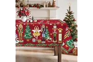 Arquiel Mantel Rectangle, Navidad Cascanueces Xmas Rojo Mantel Impermeable Antimanchas Lavable Duradera Verde para Cocina Comedor Fiestas Primavera Verano(264X152Cm)