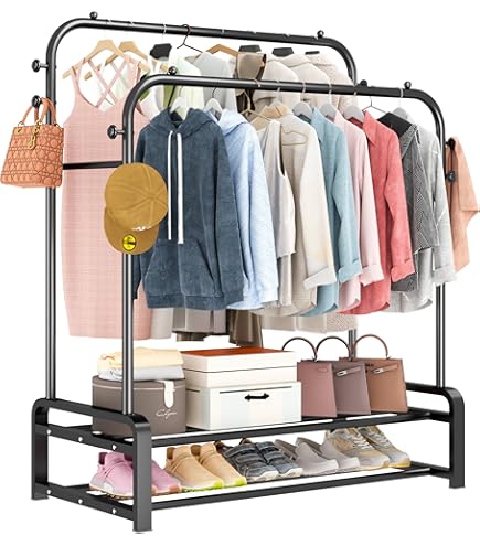 Kleiderständer Metall Mit Doppelstange - Mit Regalen Für Schuhe & Taschen