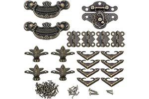 ODOOKON 1 ensemble d'accessoires de boîte décorative bronze antique, 4 Pied d’angle décoratif, 8 coins de meubles, 1 Fermoirs Boite Verrou, 4 Charnières, 2 Tirage de Tiroir Vintage