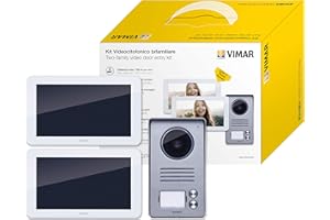 Vimar K40936 Kit di ingresso video bifamiliare con: videocitofoni LCD a mani libere da 7 pollici, 1 pannello di ingresso audio/video a 2 pulsanti, 2 unità di alimentazione, con staffa di fissaggio