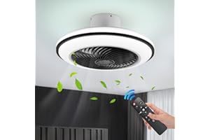 LOKUNM Modern Ceiling Fans with Lights 50CM Low Profile Ceiling Fan 72W Flush Mount Ceiling Light with Fan Remote Control Dimmable 3-Color Timing Bladeless Ceiling Fan Light for Bedroom