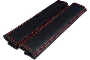 L&P Car Design GmbH A136 2 Stück Gurtschoner Gurtpolster Schulterpolster echtes Leder Echtleder Schulterschoner Schoner Polster Gurt Schulter Schwarz Naht Rot (2 Stück schwarz mit roter Naht)