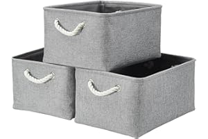 Mangata Boîtes de Rangement en Grand, Boîtes de Rangement Pliable en Tissu, pour Armoire, Vêtements, Linge, Jouets etc. Pack de 3 (Gris, Grand)