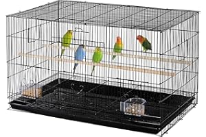 Yaheetech Gabbia Voliera per Uccelli Pappagalli Inseparabili Impilabile in Metallo e Posatoi in Legno 77,5 x 46,5 x 46 cm Nera