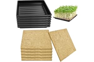MOFUIRY 6Set Microgreens Growing Mat with Tray, Microgreen Growing Kit 10″×10″ Wheatgrass Seed Sprouting Starter Mat Hemp Fiber Grow Tray Hydroponic Jute Pads Indoor Organic Production for Germination Sprouts