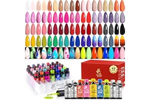 Lavender Violets 49 PCS Gel Nail Polish Set,45 Colors Summer Neon Glow in the Dark Effect with Nail Primer,Builder Base Coat,Glossy,Matte Top Coat Clear Jelly Nude Red Glitter Nail Varnish A950