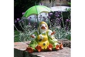 FHFY GARDEN 28cm Dally Dawson and Daisy Ducks with umbrella Garden Ornament