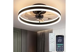 Seyxicnor 50CM Ceiling Fans with Lights and Remote, 6 Speeds Reversible, 3 Colours 3000K-6000K Stepless Dimmable, Smart Quiet LED Fan Light, Modern Fan Lights Ceiling for Bedroom Living Room, Black