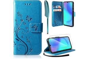 AROYI Lederhülle Kompatibel mit Huawei P30 Lite Flip Hülle und Schutzfolie, Wallet Case Handyhülle PU Leder Tasche Case Kartensteckplätzen Schutzhülle Kompatibel mit Huawei P30 Lite