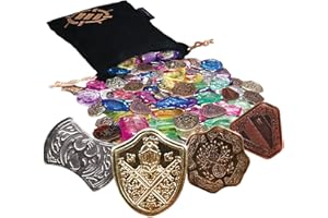 ENHANCE Tabletop Treasure Token Set - 40 Metal MTG Tokens (x10 Each Design) with Acrylic Assorted Gems (40+) and Drawstring Pouch, Counters for RPG Games - MTG Counters, DnD Coins for Tabletop Games