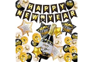 NMKL New Years Eve Decorations 2024,Happy New Year Decorations 2024 Black Gold New Year Balloons Happy New Year Banner Foil Star Champagne Goblet Balloons Nye Decorations 2024