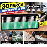 AEE&reg; 30 Par&ccedil;a Elmas Grav&uuml;r Ucu Seti, Camcı Taş&ccedil;ı Oyma ve Şekillendirme U&ccedil;ları, Cam Seramik Taş Metal Ahşap İ&ccedil;in