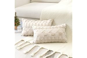 Artscope Lot de 2 Doux Peluche Laine Courte Velours Décoratif Housses de Coussin Luxe Style pour Canapé Chambre - Wapiti et Arbre de Noël Beige, 30 x 50 cm