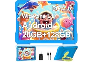 UJJ Tablet 10 Pollici Android con 5G + 2.4G WiFi 6, 20GB RAM + 128GB ROM(TF/2TB), Giochi Educativi Software (iWAWA), Octa-Core, 1080 * 800 FHD IPS, 5MP + 5MP, Bluetooth 5, 2025 Newest Tablet con EVA, Blue