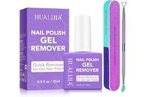 HUALIJIA Remover Semipermanente Unghie, Solvente per Smalto Semipermanente, Rimuovi Semipermanente Unghie con File per Unghie e Scalper Verniciato in 3-5 Minuti, 15ml
