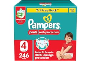 Pampers Rash Protection Pants Diapers, Size 4, 9-14kg, +50% Aloe Vera Lotion, 360° Leak-Free Fit for up to 100% Leakage Protection, Giga Box, 246 Count