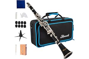 Aisiweier B-Flat Clarinet Black Ebonite Clarinet For Student Beginner, With Nickel-plated Keys,Belt, Joint Grease, White Gloves, Soft Polishing Cloth, 8 Mouthpiece Cushion, Hard clarinets