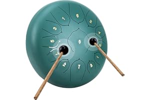 Coolmusic Tambor de lengua de acero, 13 notas, 12 pulgadas, instrumento de percusión, tambor con bolsa, libro de música, mazos, púas de dedo (verde)