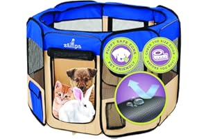 Zampa Puppy Pop Up Portable Playpen for Dog and Cat, Foldable | Indoor/Outdoor Kitten Pen & Travel Pet Carrier + Carrying Case (Blue, Extra Small (29"x29"x17"))
