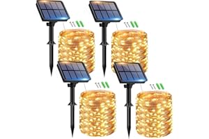 btfarm 4 Paquete Guirnaldas Luces Exterior Solar [15+2M/150LED] Luces Solares LED Exterior Jardin, 8 Modos Guirnalda Cadena Luz Solar Exterior Decoracion para Exteriores Arbol Navida (Blanco Calido)
