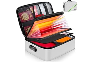 Noiposi Feuerfeste Dokumententasche mit 5200℉ Wärmeisolierung, Akten-Organizer mit 7 Fächern und Schloss, Wasserdicht Dokumentenbox, Tragbare Aktentasche zur Aufbewahrung wichtiger Dokumente(Silber)