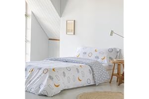 COTTON ARTean Funda nordica Infantil/Juvenil 50% ALGODÓN - 50% POLIÉSTER Diver Gris Y Mostaza Reversible Cama de 90 Incluye Funda nórdica 150x220 + 1 Funda de Almohada Cierre con Botones