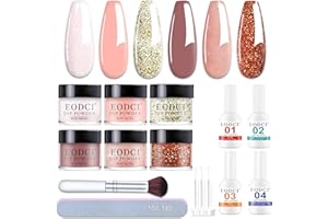 EODCI Juego de uñas en polvo para inmersión, 6 colores, color rosa nude, con base líquida y capa superior, activador de acrílico, juego de uñas para el sistema de manicura