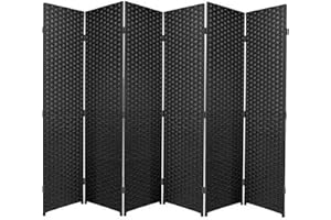 SaleemExpress Black Folding Raffia Weave Wicker Privacy Panels/Room Dividers (6 Panel)
