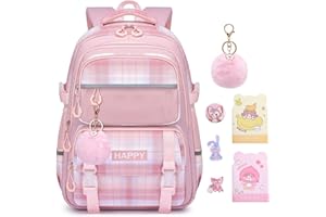 HANXIUCAO Cartable Fille Primaire - 24L Sac a Dos College Fille, Kawaii Léger avec Pendentif pour Enfants de 7 à 14 Ans