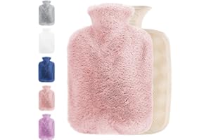 Cooyou Bouillotte avec Housse Polaire, 2L Anti-fuite Bouillotte eau Chaude, Bouteille d'eau Chaude pour Soulagement de la Douleur, Dos, Cou et Épaules, Rose
