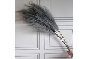 HOMESTREET Single Faux Pampas Grass Stem, Tall 115cm Long Fluffy Artificial Colourful Pampas Grass Dried Flower Style Decor (Grey)